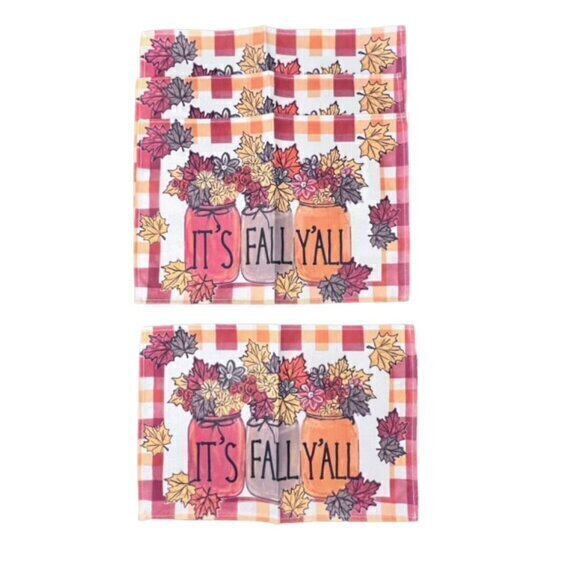 It's Fall Y'all Table‎ Placemats Set Of 4 NEW FALL Cottage Farmhouse Floral CUTE - Picture 1 of 6